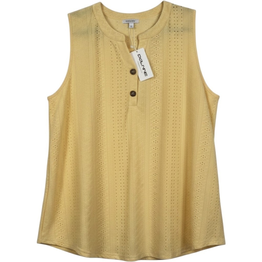 Dolnine Henley Tank Top Womens 4XL Yellow Pointelle Knit Sleeveless Plus Size
